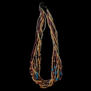 20" Multistrand Seed Bead Earthtones And Blue Layered Necklace
